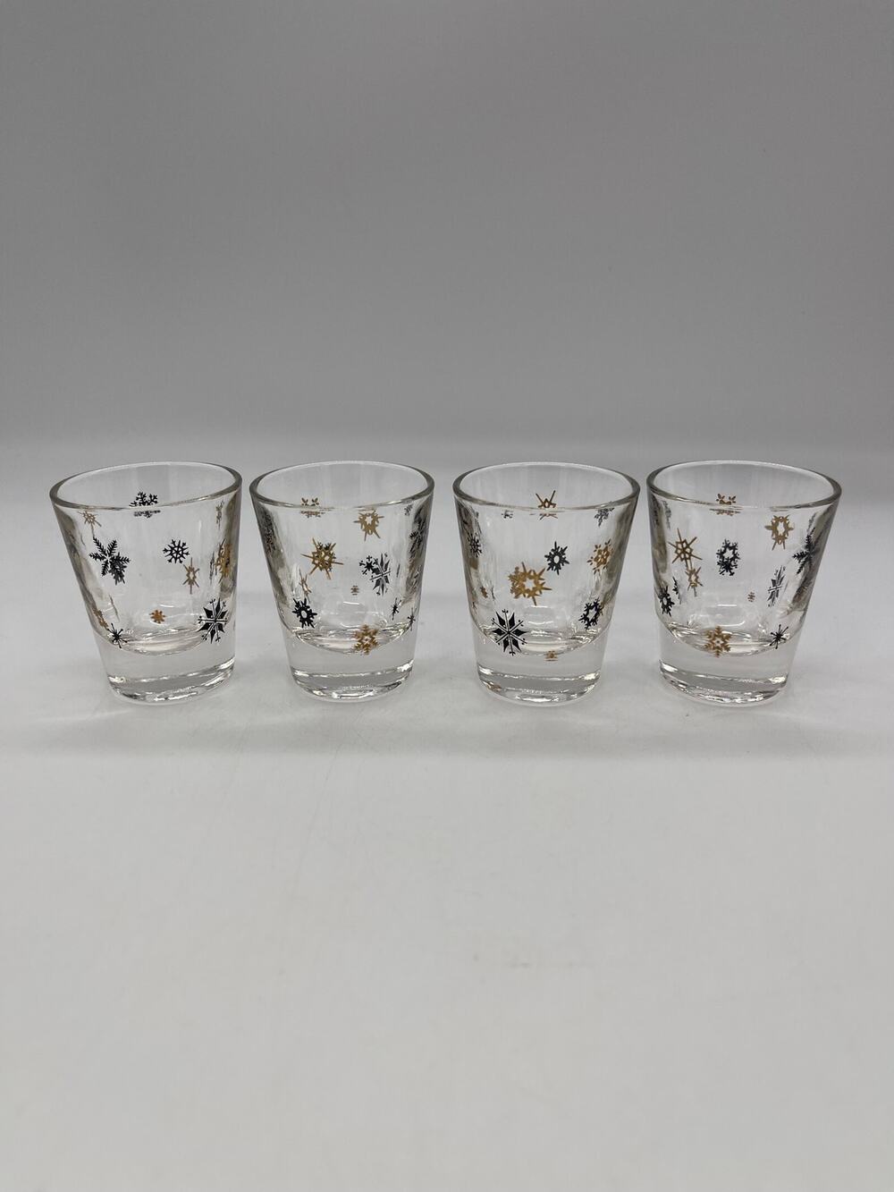 Set of 4 Vintage MCM Snowflake Starburst Atomic Shot Glasses